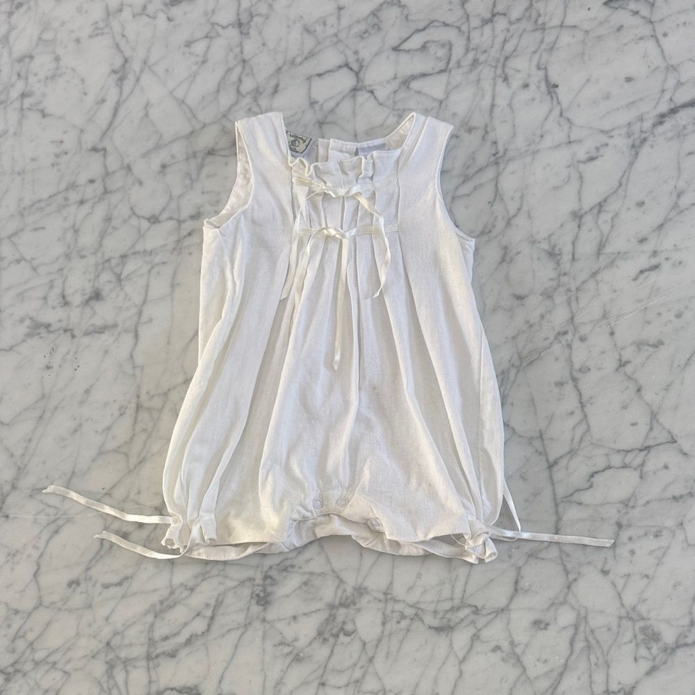 Lullaby Club Linen Bubble Romper Sz 3-6 Mo Christening Edwardian Style